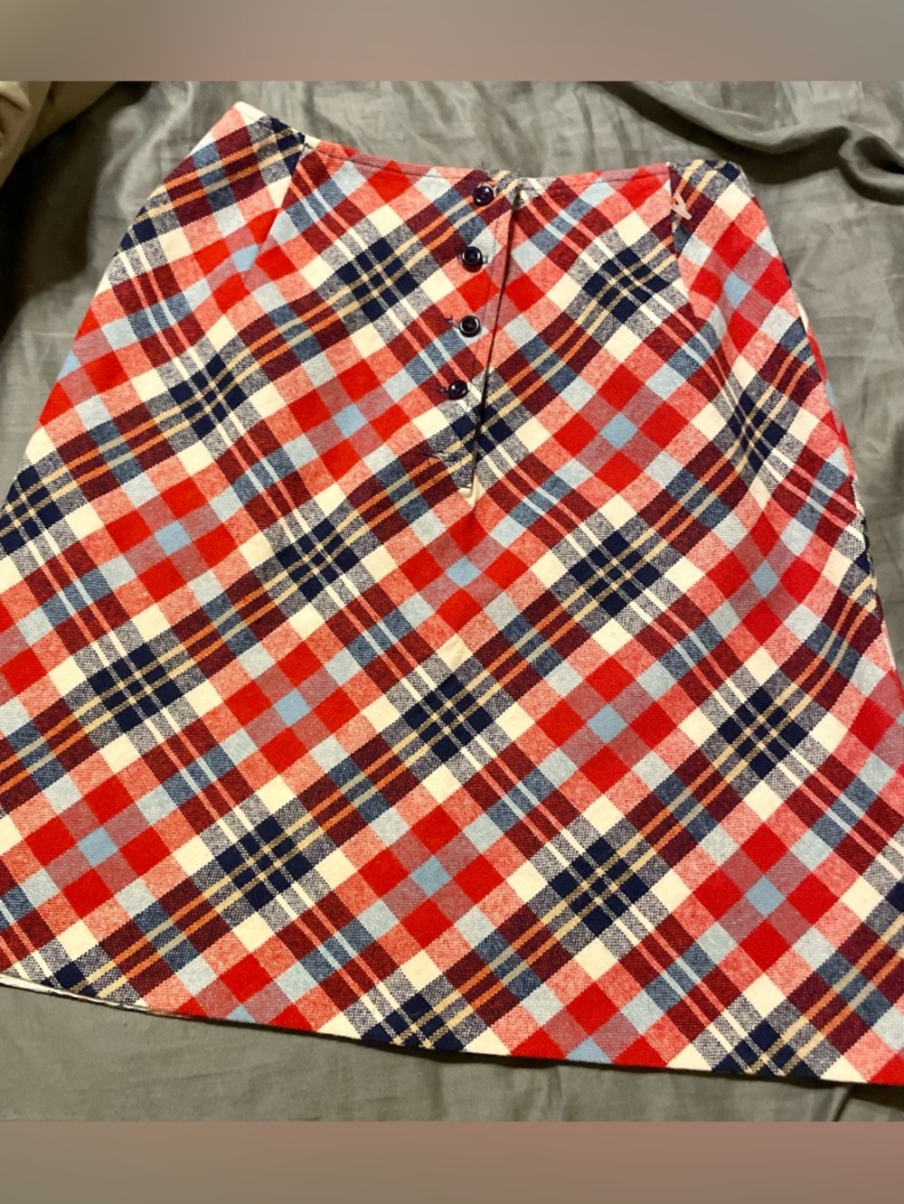 Plaid Button-Front A-Line Skirt - Red/Blue